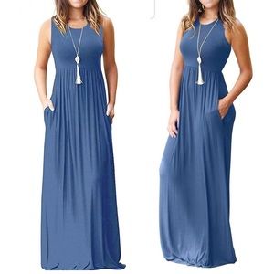 NWT Molerani Maxi Dress Blue Sleeveless Scoop Neck with Pockets